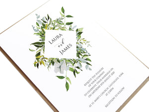 Greenery Wedding Invitations, Diamond Wreath, Green Wreath, Eucalyptus Wreath, Green Leaf, Botanical Wedding, Leaf Invitation, 10 Pack