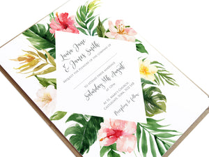 Tropical Floral Wedding Invitations, Beach Wedding, Tropical Wedding, 10 Pack