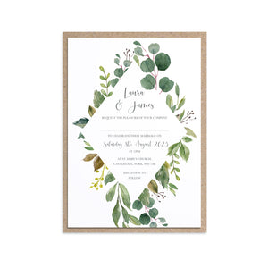 Botanical Garden Wedding Invitations, Diamond Frame, Greenery Wedding, Leaf Wedding, Botanical Wedding, 10 Pack