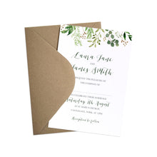 Green Leaf Wedding Invitations, Greenery Drop, Watercolour Foliage, Greenery, Eucalyptus Invites, Green Wreath, Botanical Wedding, 10 Pack