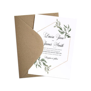 Elegant Geometric Wedding Invitations, Greenery Wedding, Leaf Wedding, Foliage, 10 Pack
