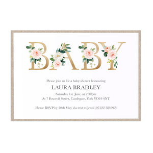 Blush Rose Baby Shower Invitations, Floral Letters, Blush Baby Shower, Blush Flowers, Blush Ivory, 10 Pack