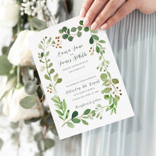 Green Leaf Wedding Invitations, Greenery Frame, Watercolour Foliage, Greenery, Eucalyptus Invites, Green Wreath, Botanical Wedding, 10 Pack