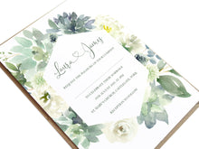 Succulent Floral Wedding Invitations, Geometric Frame, Botanical Wedding, Mint Wedding, Eucalyptus, 10 Pack