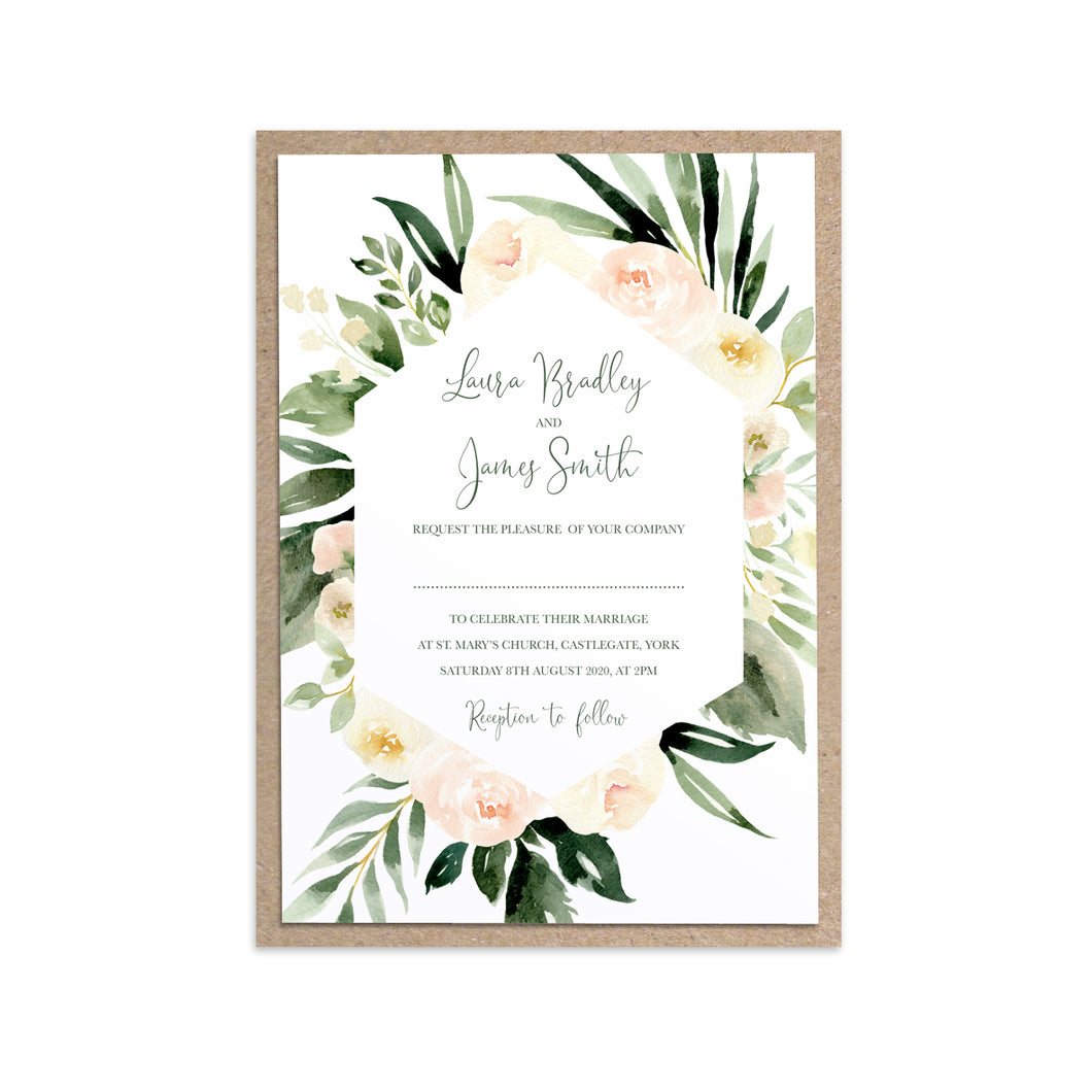 Blush Floral Wedding Invitations, Geometric, Blush Wedding, Pink Flowers, Blush Ivory, Botanical, Modern Invitations, 10 Pack