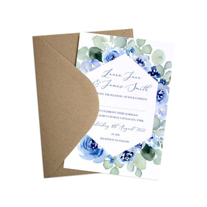 Navy Rose Wedding Invitations, Geometric, Watercolour roses, Navy Wedding, Blue Wedding, 10 Pack