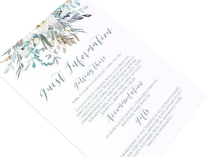 Winter Foliage Guest Information Cards, Detail Cards, Ice Blue Wedding, Winter Wedding, Light Blue, Frozen Wedding, 10 Pack