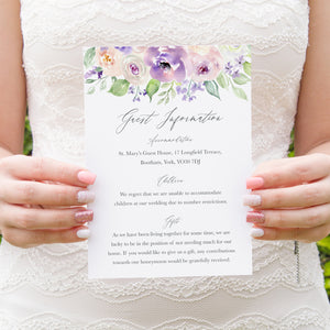 Lilac and Blush Guest Information Cards, Detail Cards, Purple Wedding, Lilac Wedding, Blush, 10 Pack