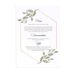 Elegant Geometric Guest Information Cards, Detail Cards, Greenery Wedding, Leaf Wedding, Foliage, 10 Pack