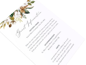 Magnolia Guest Information Cards, Detail Cards, Ivory Floral, Boho Wedding, Cotton Wedding, Autumn Wedding, 10 Pack