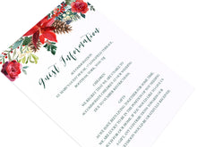 Winter Rose Guest Information Cards, Detail Cards, Christmas Wedding, Festive Wedding, Holly Wreath, Poinsettia, 10 Pack
