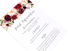 Boho Red Rose Guest Information Cards, Detail Cards, Burgundy Invite, Red Roses, Red Wedding, Boho Floral Wedding, 10 Pack
