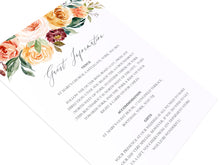 Autumn Floral Guest Information Cards, Detail Cards, Autumn Wedding, Fall Wedding, Burgundy & Orange, Peach Wedding, 10 Pack