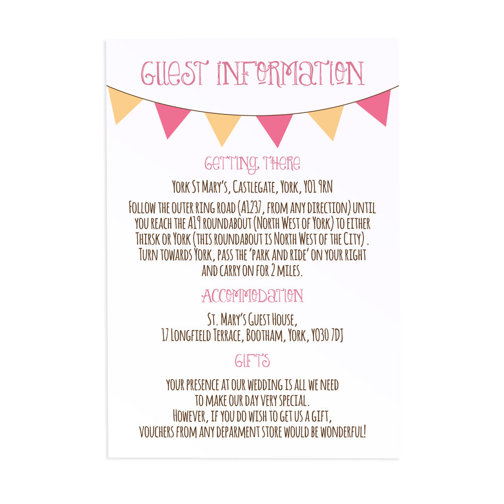 Summer Fair Guest Information Cards, Detail Cards, Bunting Invitations, Bunting Wedding, Cute Bunting, 10 Pack