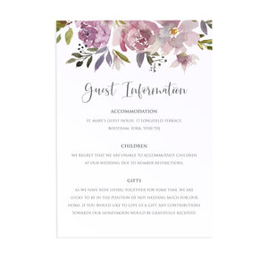 Dusty Rose Guest Information Cards, Detail Cards, Mauve, Dusky Pink, Pink Rose, Blush Wedding, 10 Pack
