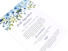 Blue Floral Guest Information Cards, Detail Cards, Blue Watercolour flowers, Baby Blue, Pastel Blue Wedding, 10 Pack