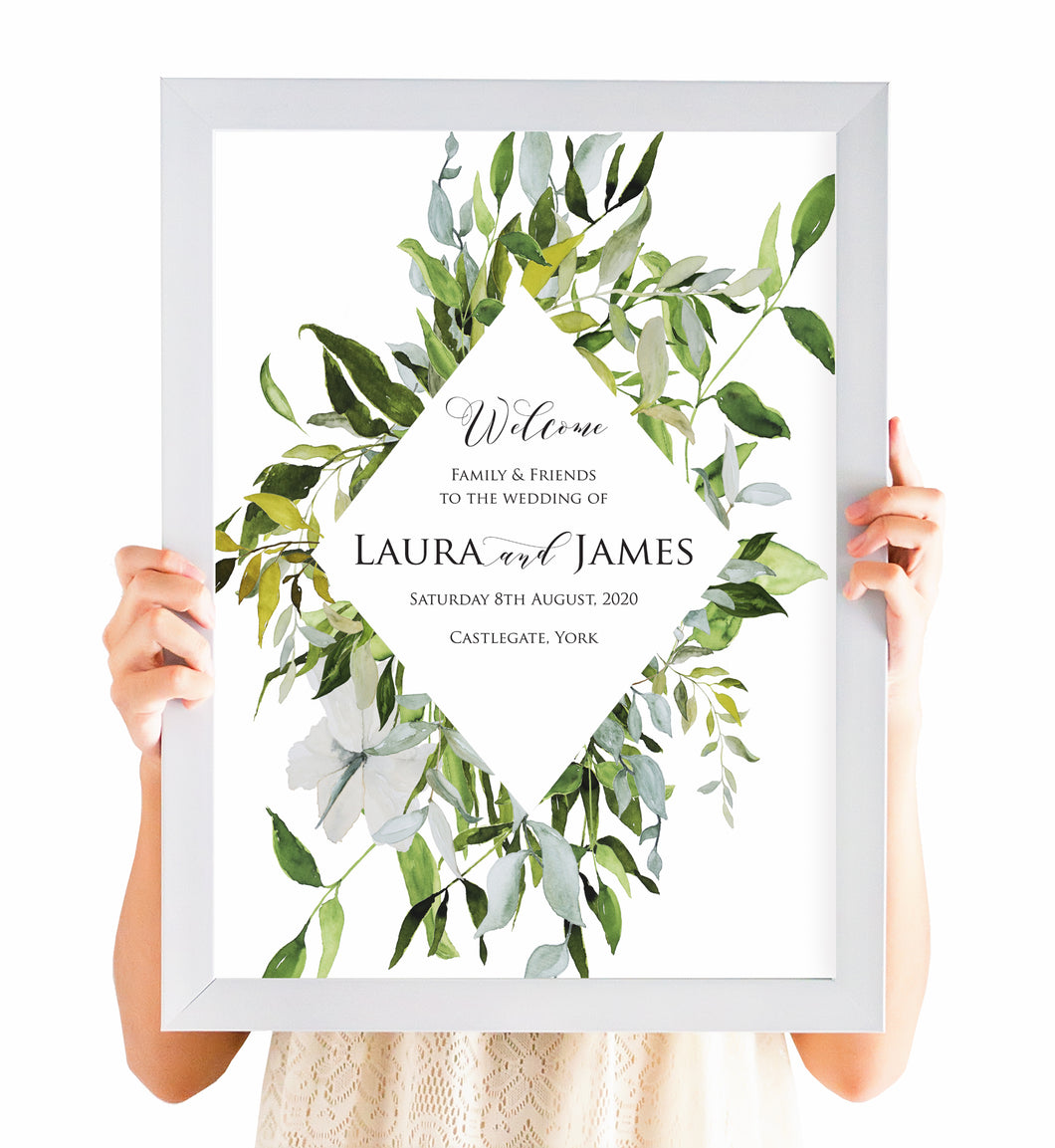 Greenery Welcome Sign, Watercolour Foliage, Greenery, Eucalyptus, Green Wreath, Botanical Wedding