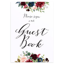 Burgundy, Navy & Blush Floral Wedding Guest Book Sign, Please Sign Our Guest Book Sign, Burgundy Navy Invite, Rustic Floral, Blush Wedding Invite, Boho Floral