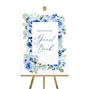 Navy Rose Wedding Guest Book Sign, Please Sign Our Guest Book Sign, Watercolour roses, Navy Wedding, Blue Wedding