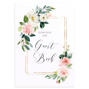 Blush and Gold Wedding Guest Book Sign, Please Sign Our Guest Book Sign, Pink Watercolour flowers, Blush Wedding