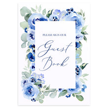 Navy Rose Wedding Guest Book Sign, Please Sign Our Guest Book Sign, Watercolour roses, Navy Wedding, Blue Wedding