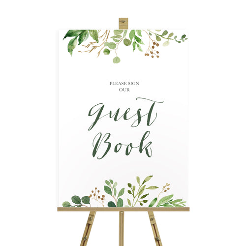 Green Leaf Wedding Guest Book Sign, Please Sign Our Guest Book Sign, Watercolour Foliage, Greenery, Eucalyptus, Green Wreath, Botanical Wedding
