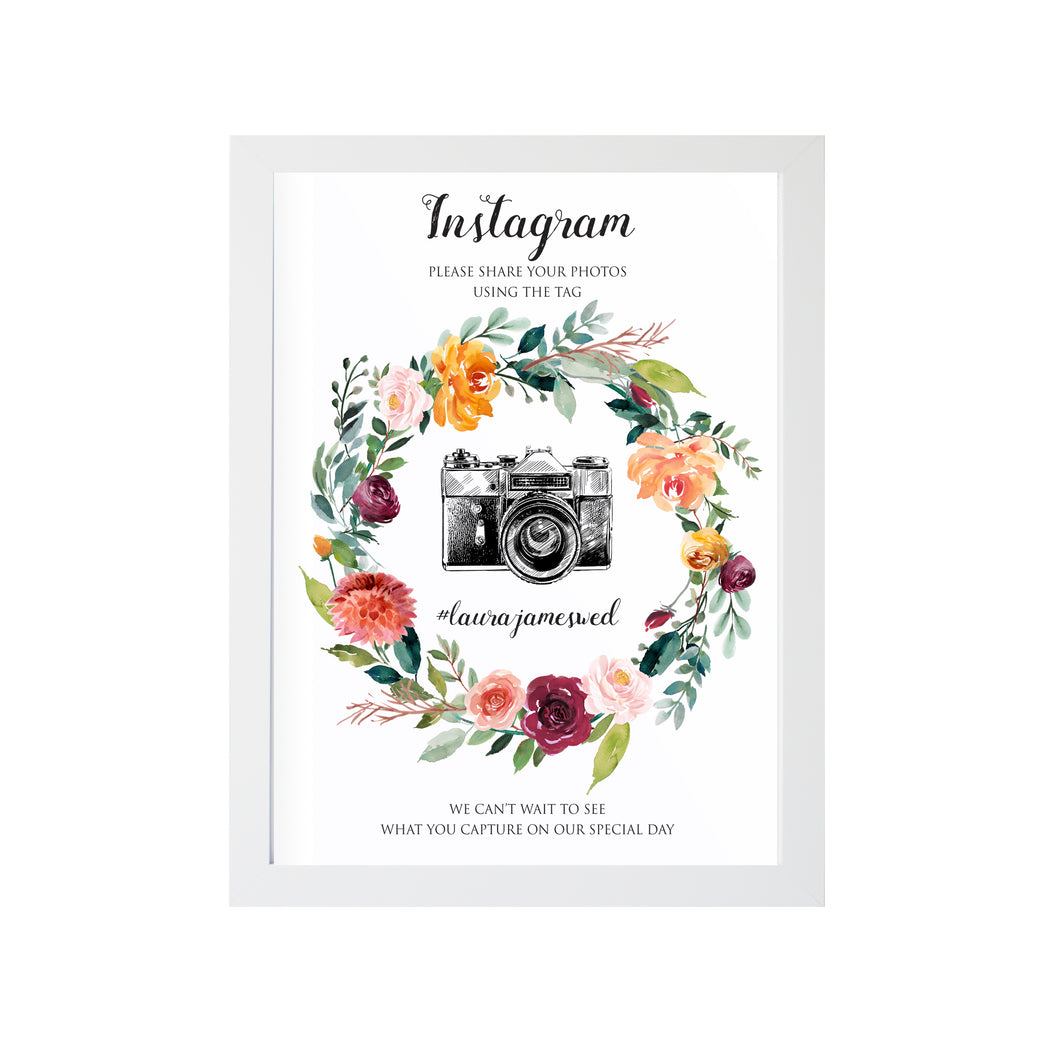 Paprika Instagram Sign, Orange Floral Wedding Invitation, Autumn Wedding, Fall Wedding, 8x10 Size