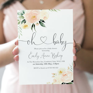 Floral Blush Baby Shower Invitations, Blush Baby Shower, Blush Flowers, Pink Babay Shower, 10 Pack