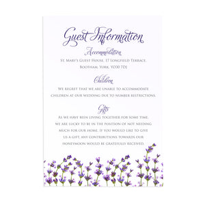 Lavender Guest Information Cards, Detail Cards, Rustic Wedding, Rosemary Herb Invitation, Purple Wedding, Rustic Wedding, Lilac Wedding, 10 Pack
