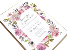 Dusty Rose Wedding Invitations, Floral Frame, Mauve, Dusky Pink, Pink Rose, Blush Wedding, 10 Pack