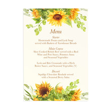 Rustic Sunflower Wedding Menu, Rustic Wedding, Country Wedding, Sunflowers, 5 Pack