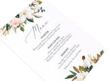 Magnolia Wedding Menu, Ivory Floral, Boho Wedding, Cotton Wedding, Autumn Wedding, 5 Pack