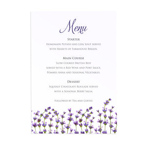 wedding menu template purple