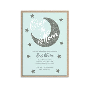 Over The Moon Baby Shower Invitations, Blue Baby Shower, Baby Boy, 10 Pack