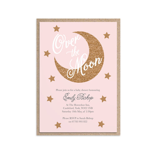 Over The Moon Baby Shower Invitations, Pink Baby Shower, Baby Girl, 10 Pack