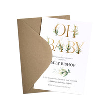 Green and Gold Baby Shower Invitations, Greenery Baby Shower, Foliage Baby Shower, Unisex, 10 Pack