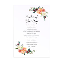 Paprika Order of The Day Postcards, Orange Floral Wedding Invitation, Autumn Wedding, Fall Wedding, 10 Pack