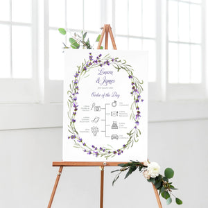 Lavender Order of the Day Poster, Itineary, Rustic Wedding, Rosemary, Herbs, Purple Wedding, Barn Wedding, Lilac Wedding