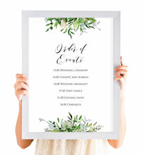 Greenery Order of Events Poster, Welcome Sign, Watercolour Foliage, Greenery, Eucalyptus, Green Wreath, Botanical Wedding