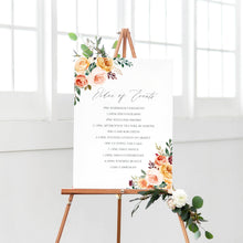 Autumn Floral Order of Events Poster, Welcome Sign, Autumn Wedding, Fall Wedding, Burgundy & Orange, Peach Wedding