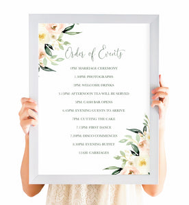 Blush Floral Order of Events Poster, Welcome Sign, Blush Wedding, Pink Flowers, Blush Ivory, Botanical, Modern Wedding