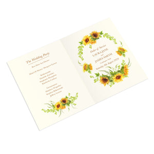 Rustic Sunflower Order of Service Booklets, Programme, Rustic Wedding, Country Wedding, Sunflowers, 10 Pack
