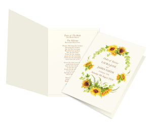 Rustic Sunflower Order of Service Booklets, Programme, Rustic Wedding, Country Wedding, Sunflowers, 10 Pack