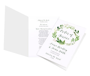 Green Leaf Order of Service Booklets, Watercolour Foliage, Greenery, Eucalyptus Invites, Green Wreath, Botanical Wedding, 10 Pack