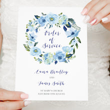 Blue Floral Order of Service Booklets, Blue Watercolour flowers, Baby Blue, Pastel Blue Wedding, 10 Pack