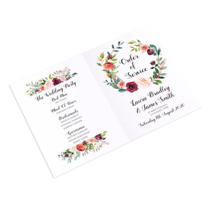 Paprika Order of Service Booklets, Orange Floral Wedding Invitation, Autumn Wedding, Fall Wedding, 10 Pack