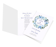 Blue Floral Order of Service Booklets, Blue Watercolour flowers, Baby Blue, Pastel Blue Wedding, 10 Pack