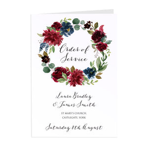 Burgundy, Navy & Blush Floral Order of Service Booklets, Burgundy Navy Invite, Rustic Floral, Blush Wedding Invite, Boho Floral Wedding, 10 Pack