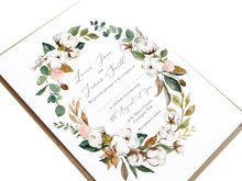 Magnolia Wedding Invitations, Oval Wreath, Ivory Floral, Boho Wedding, Cotton Wedding, Autumn Wedding, 10 Pack