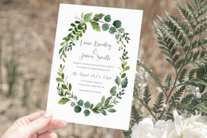 Botanical Garden Wedding Invitations, Oval Frame, Greenery Wedding, Leaf Wedding, Botanical Wedding, 10 Pack